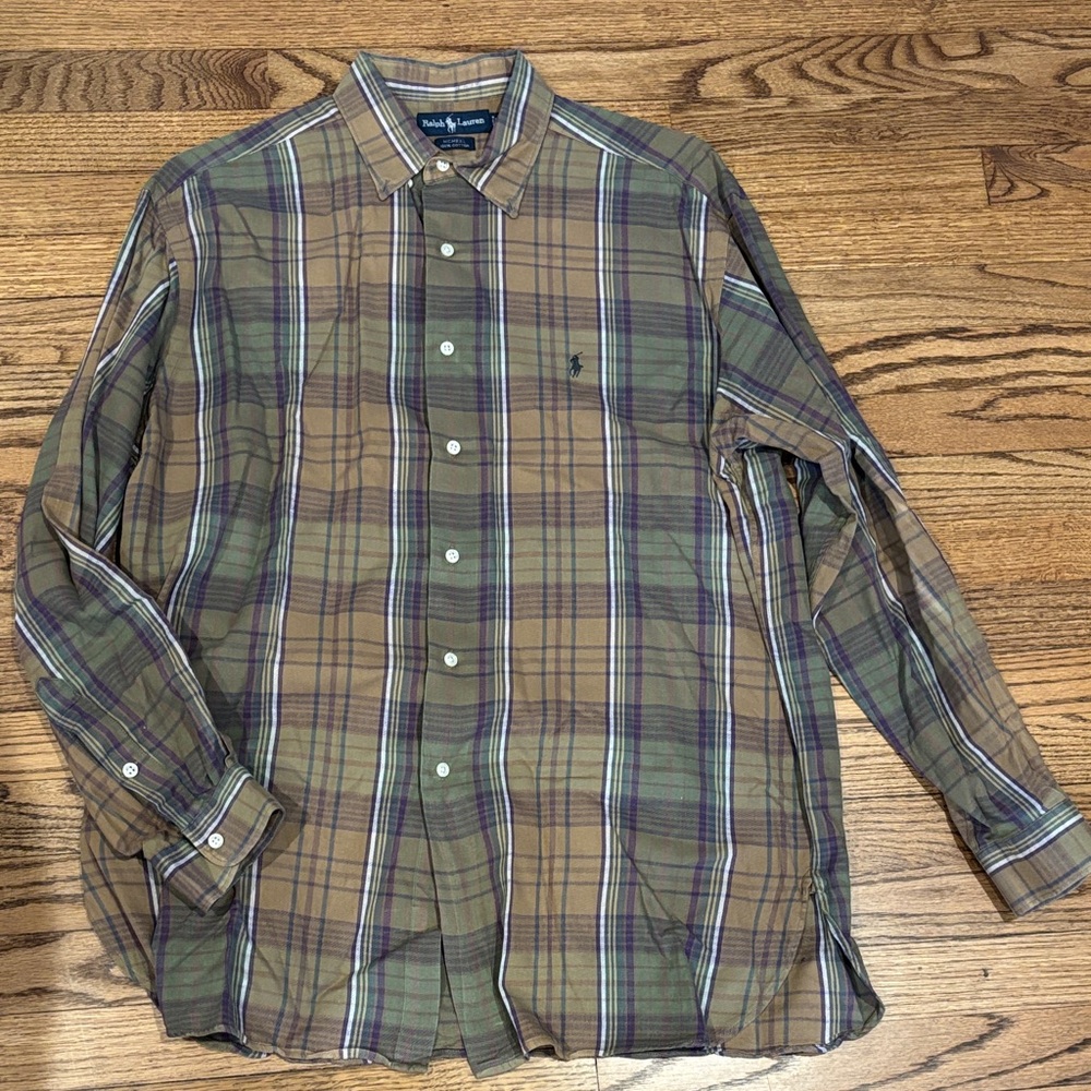 Polo by Ralph Lauren Brown, Olive & Purple Plaid Long-Sleeve Button-Down Shirt